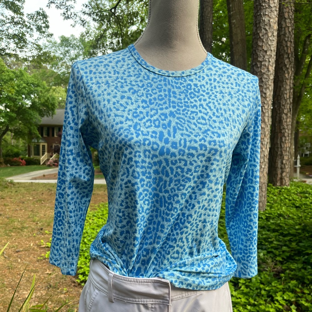 J. McLaughlin Summer Top, Blue Print, Long Sleeve, Medium, EUC
